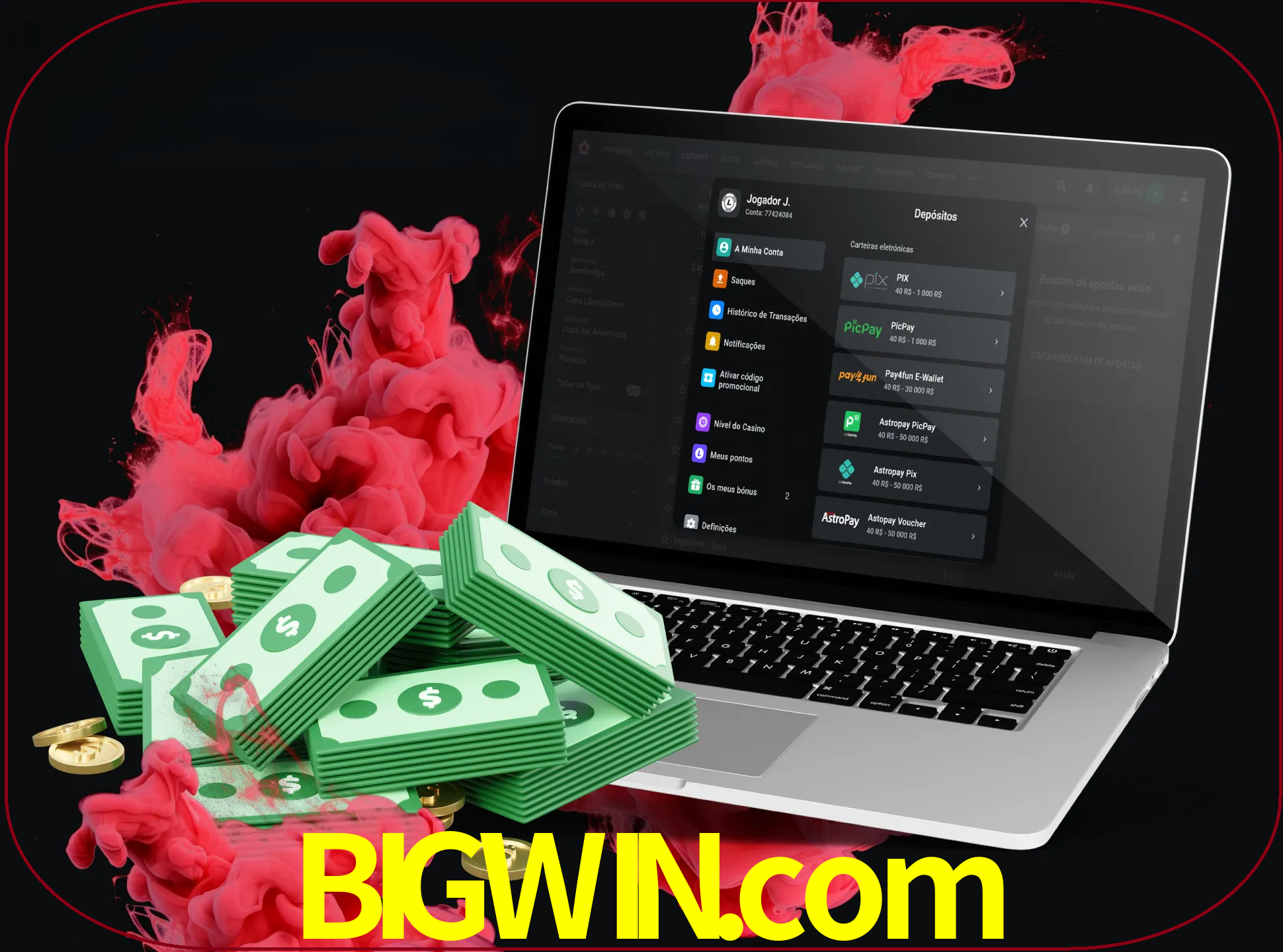 Para efetuar um depósito na sua conta bigwin, basta escolher o método de depósito e especificar o montante.