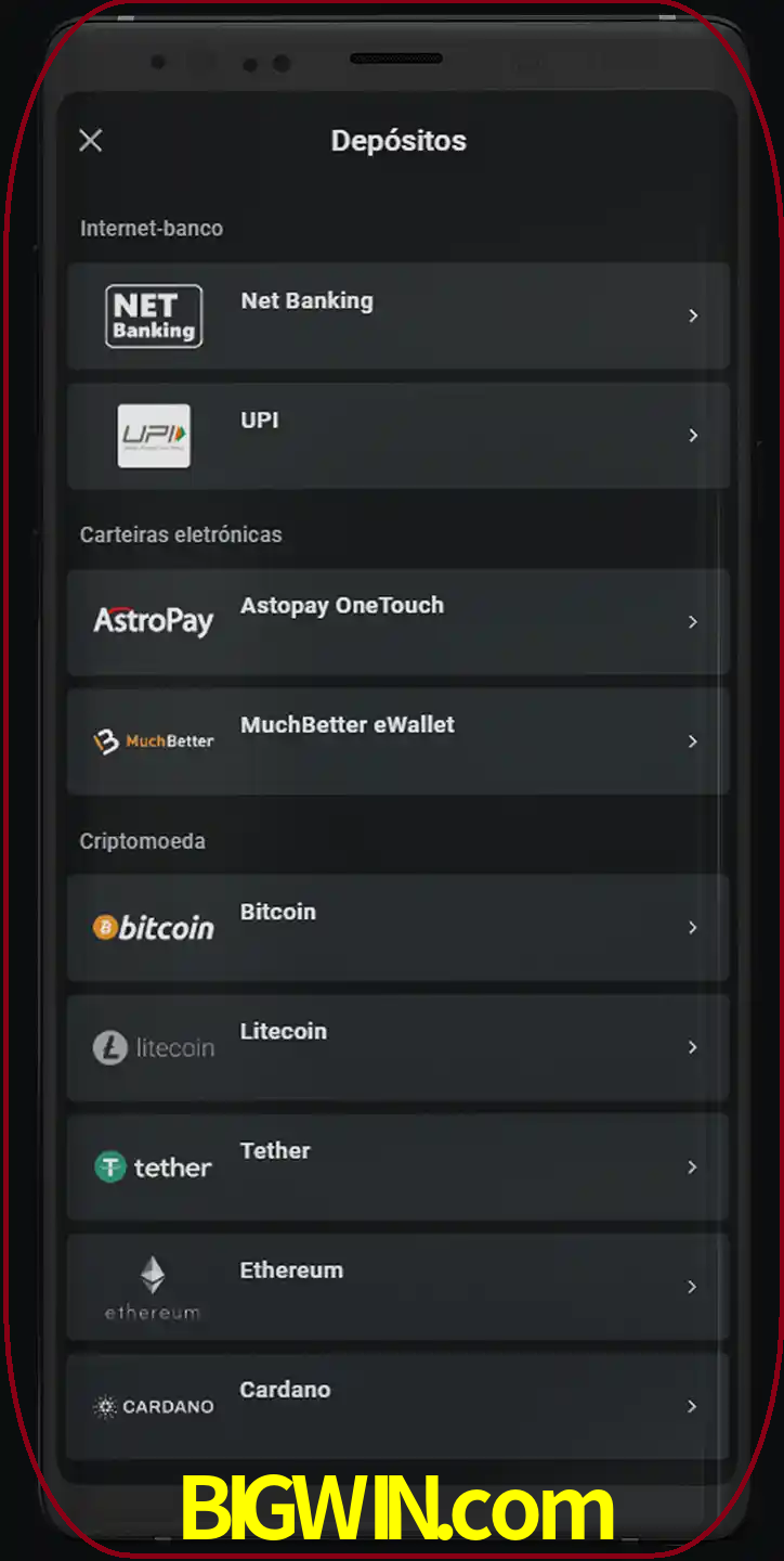 Você pode usar métodos alternativos de depósito.